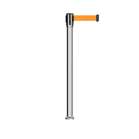 MONTOUR LINE Retractable Belt Fixed Stanchion, 2ft Pol.Steel Post  9ft. Fl.Org Belt MX530F-PS-FOR-90